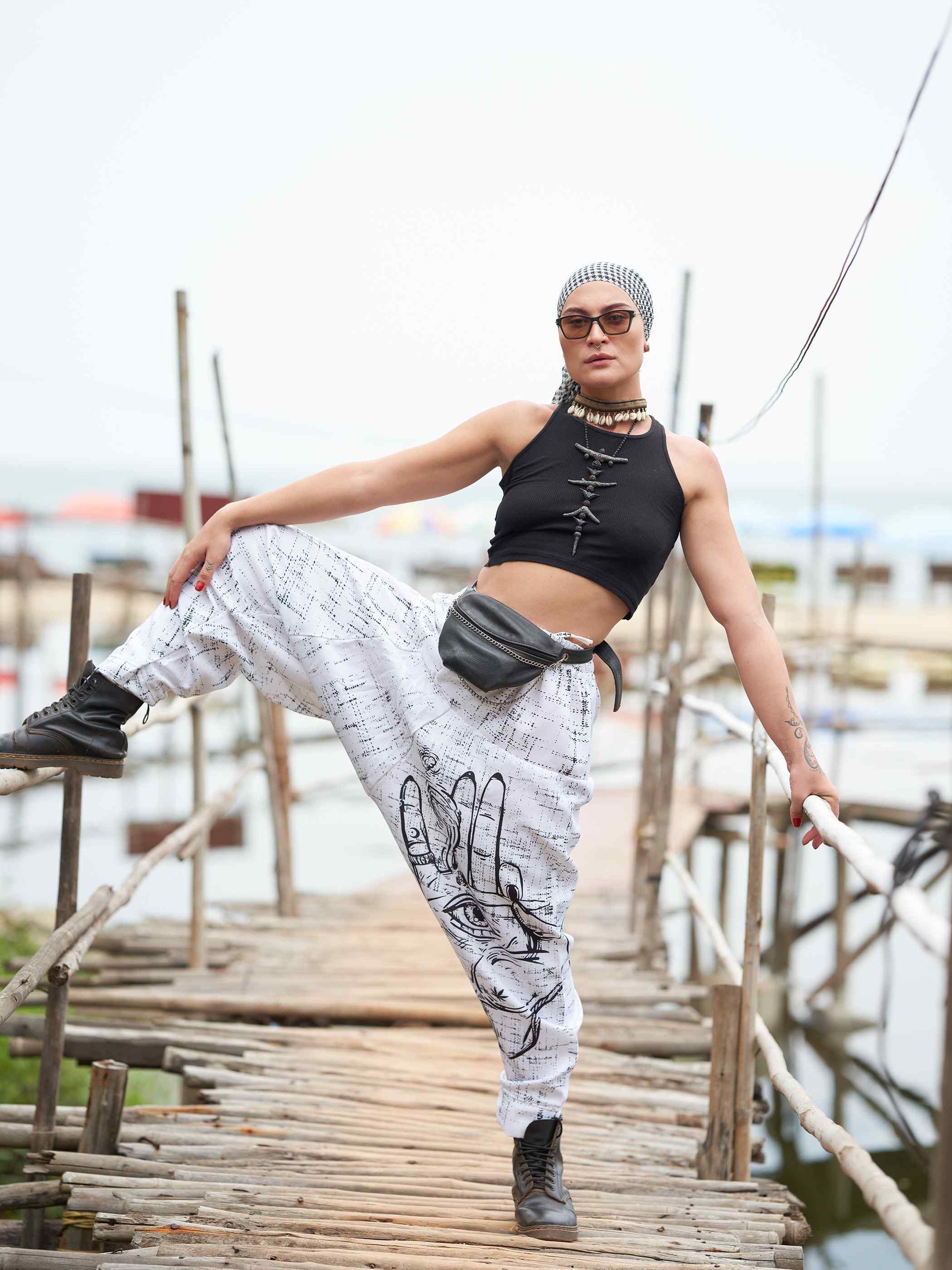 Buy Women's Hand of Fatima Print Vintage Hippy Harem Pants For Travel Yoga Dance