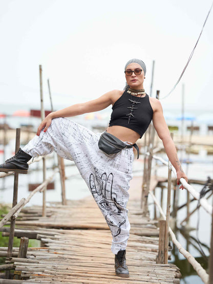 Buy Women's Hand of Fatima Print Vintage Hippy Harem Pants For Travel Yoga Dance