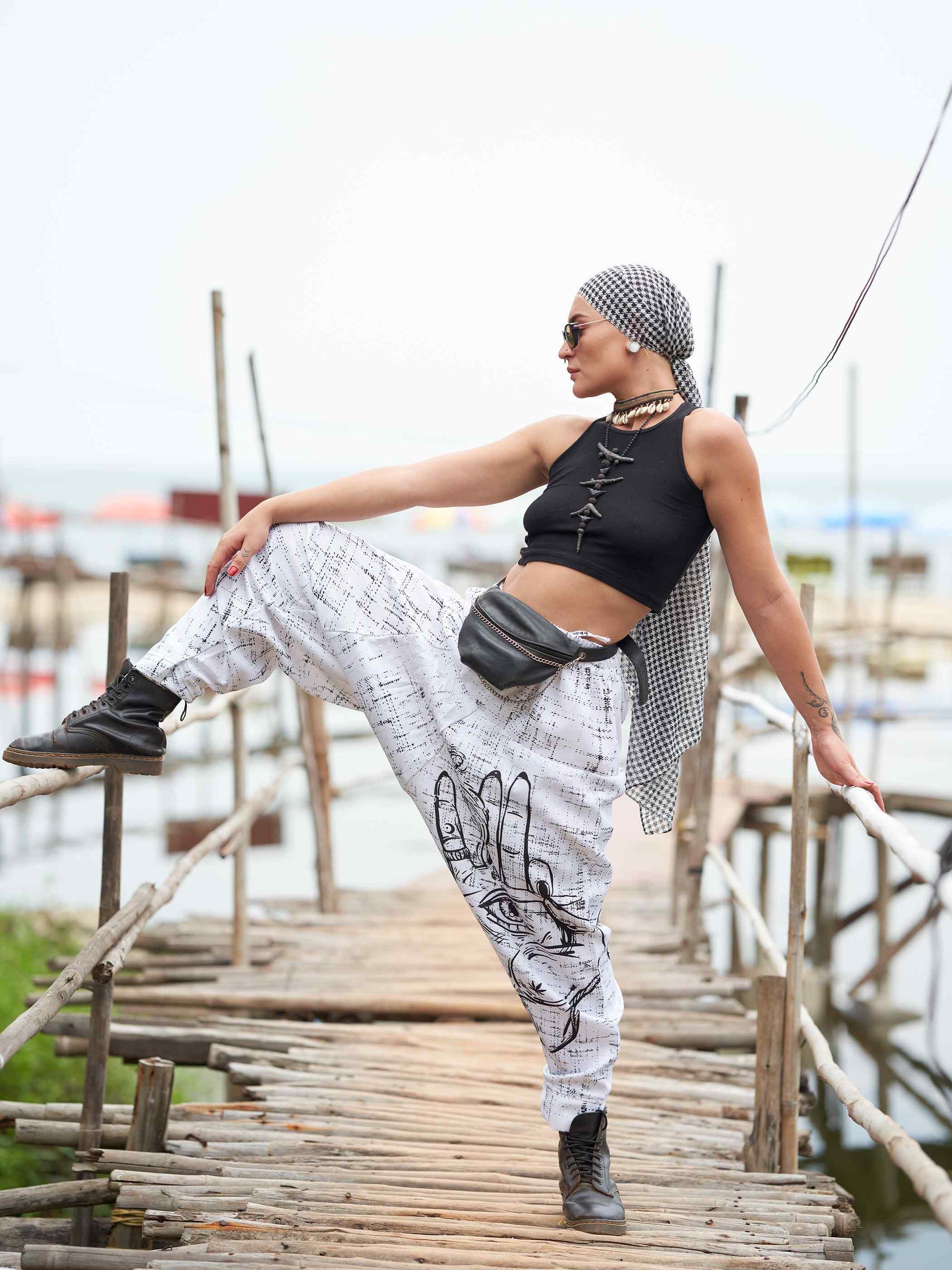 Buy Women's Hand of Fatima Print Vintage Hippy Harem Pants For Travel Yoga Dance