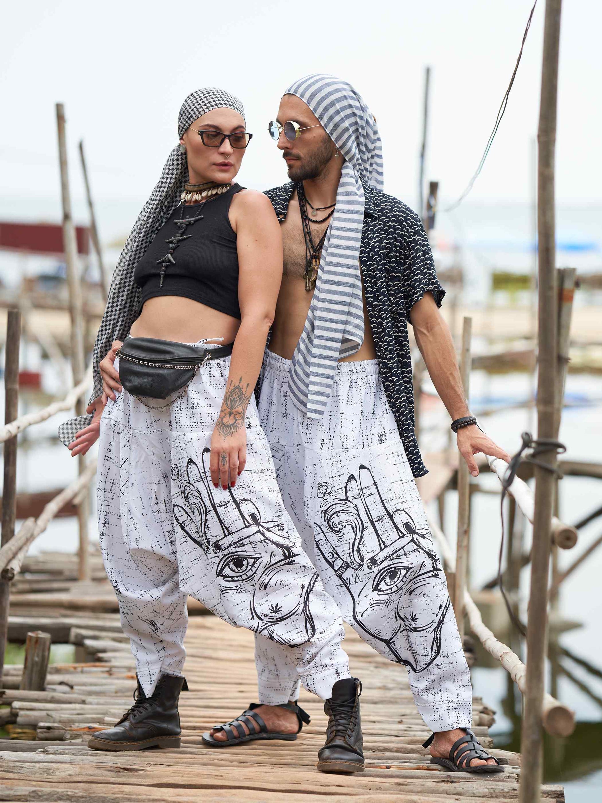 Buy Women's Hand of Fatima Print Vintage Hippy Harem Pants For Travel Yoga Dance