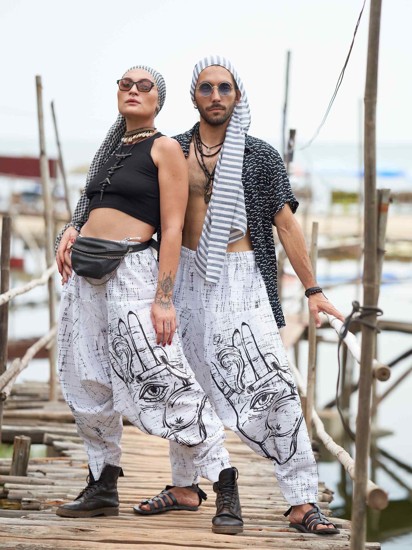Buy Women's Hand of Fatima Print Vintage Hippy Harem Pants For Travel Yoga Dance