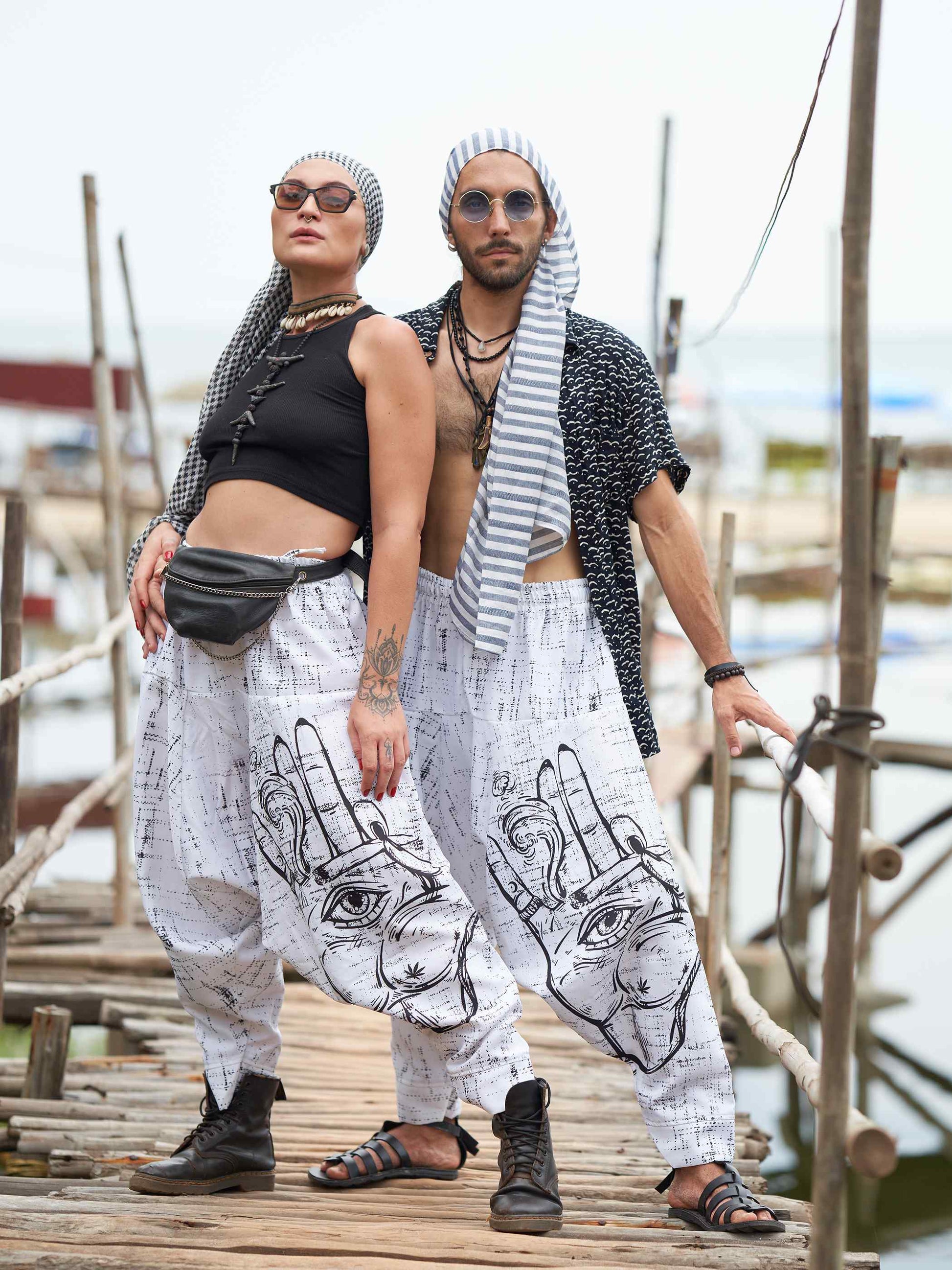 Buy Women's Hand of Fatima Print Vintage Hippy Harem Pants For Travel Yoga Dance