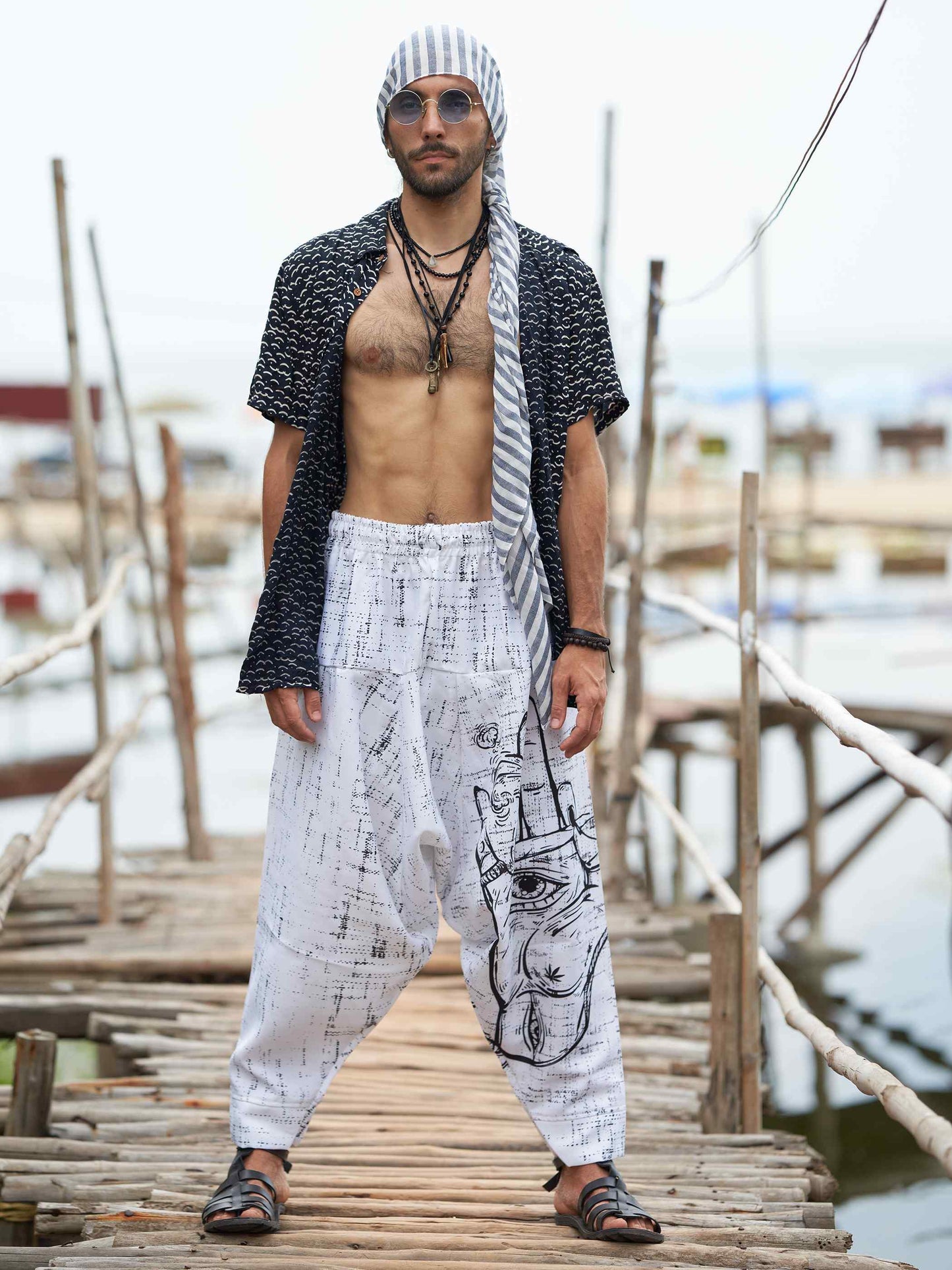 Buy Men's Hand of Fatima Print Vintage Hippy Harem Pants For Travel Yoga Dance