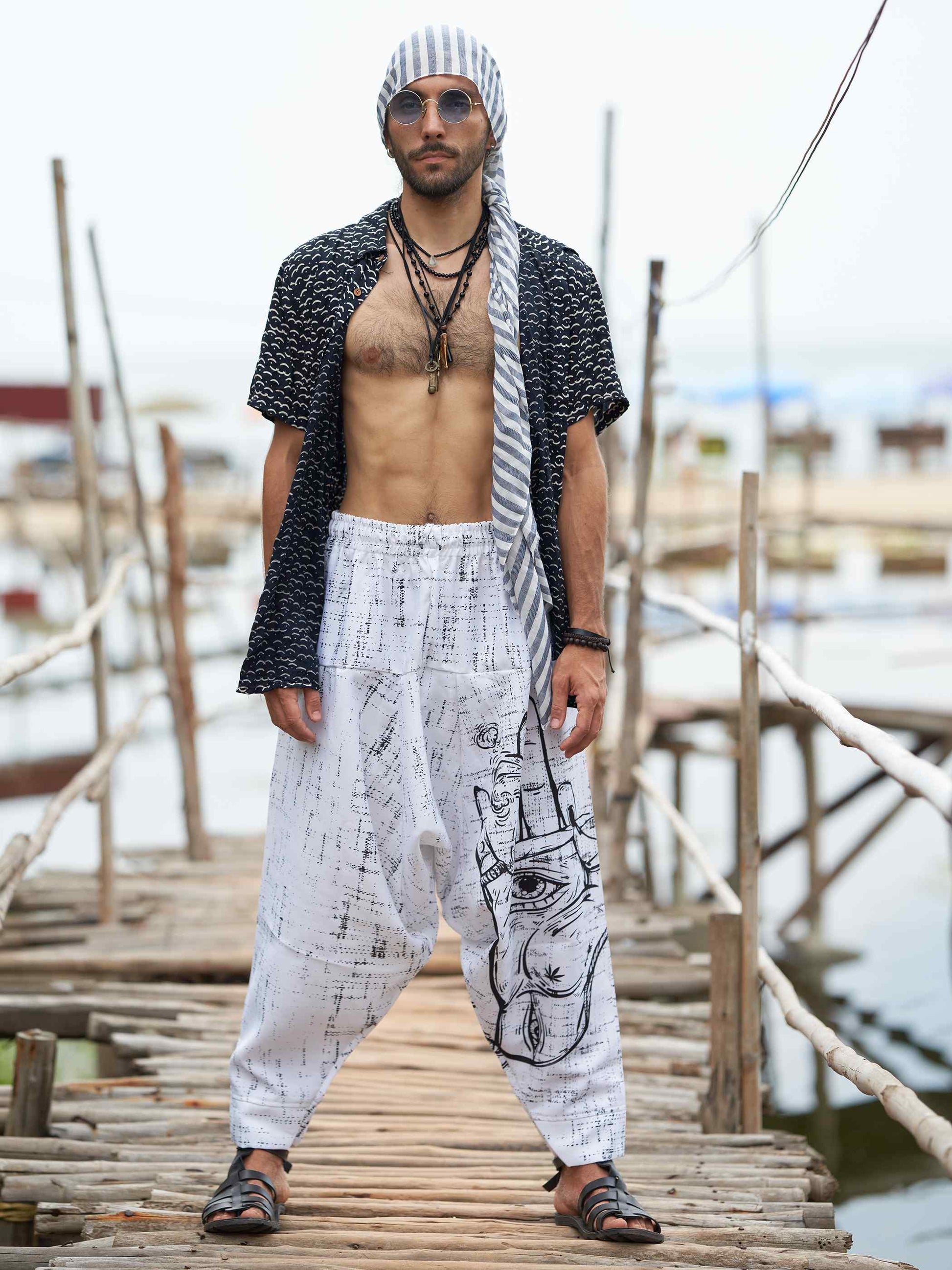 Buy Men's Hand of Fatima Print Vintage Hippy Harem Pants For Travel Yoga Dance
