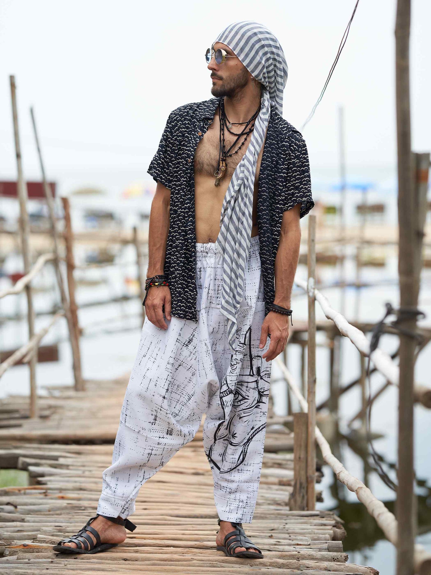 Buy Men's Hand of Fatima Print Vintage Hippy Harem Pants For Travel Yoga Dance