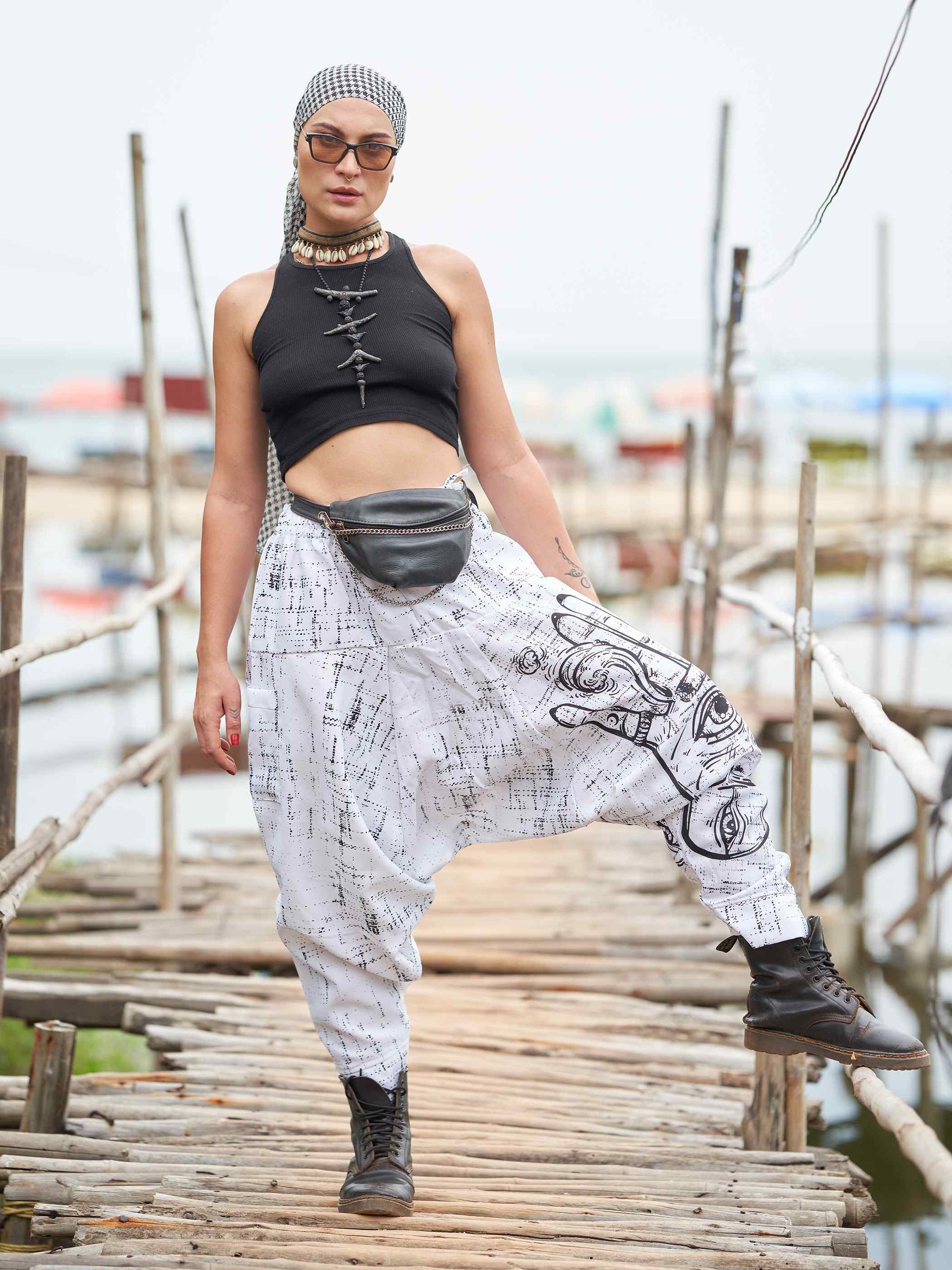 Buy Women's Hand of Fatima Print Vintage Hippy Harem Pants For Travel Yoga Dance