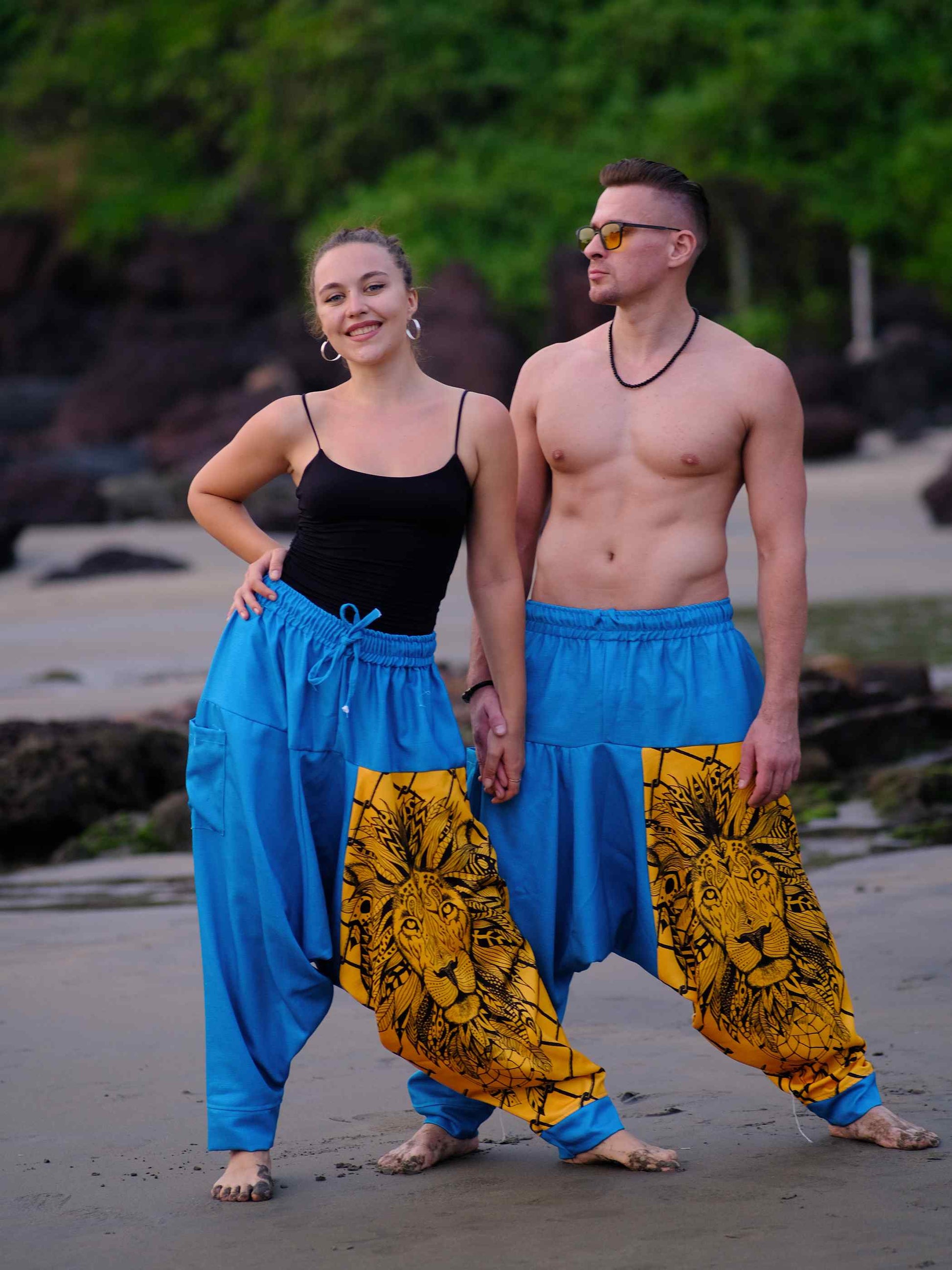 Buy Unisex Couple Bohemian Lion Print Hippy Baggy Aladdin Harem Pants For Travel Dance Yoga