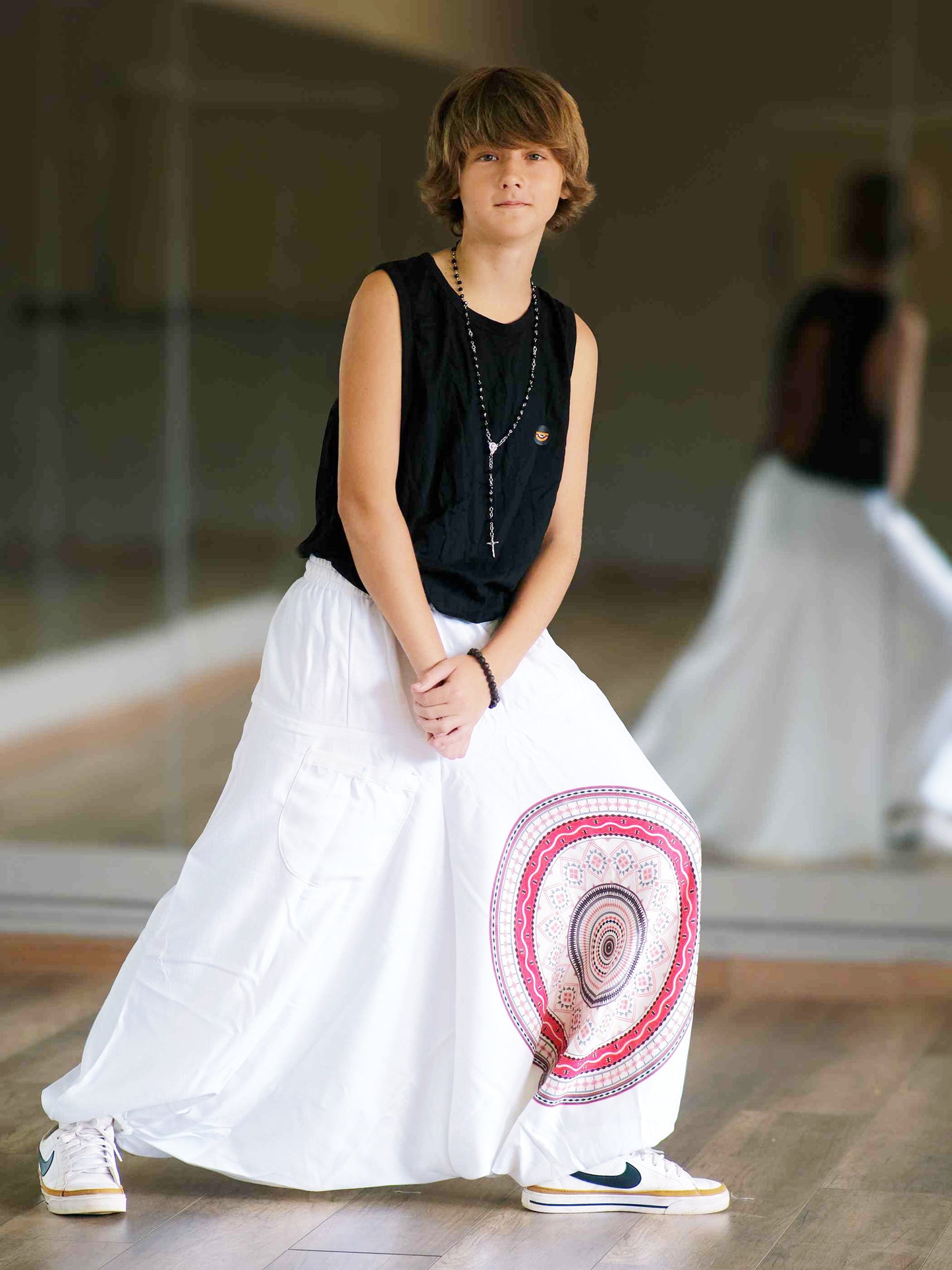 Boy's Kids White Mandala Dhoti Baggy Harem For Dance