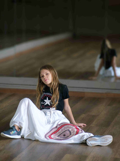 Girl's Kids White Mandala Dhoti Baggy Harem For Dance