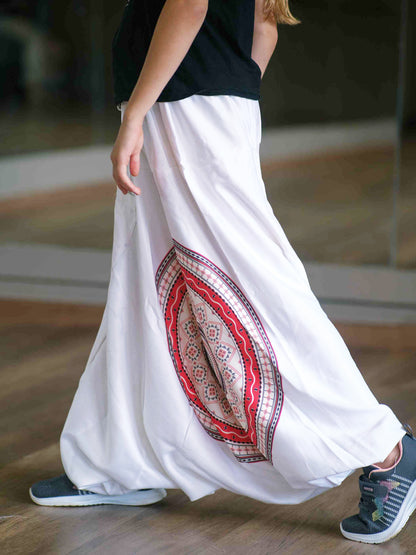 Girl's Kids White Mandala Dhoti Baggy Harem For Dance