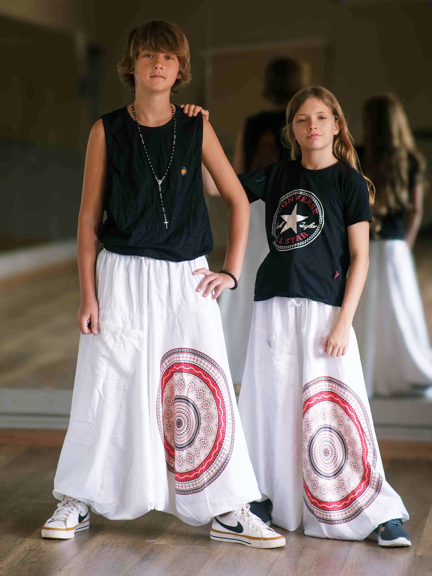 Boy's Kids White Mandala Dhoti Baggy Harem For Dance