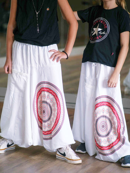 Girl's Kids White Mandala Dhoti Baggy Harem For Dance