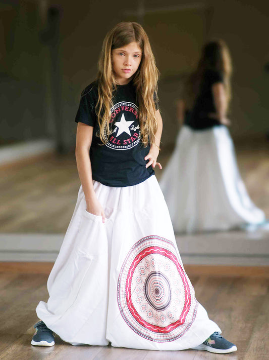 Girl's Kids White Mandala Dhoti Baggy Harem For Dance