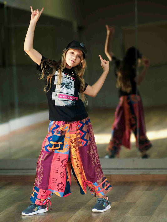 Girl's Kids Flowy Graphic Printed Hippy Harem Pants For Dance