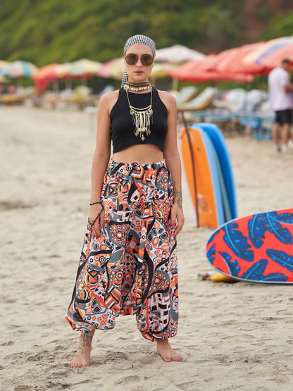 Buy Women's Wide-Open Geometric Dhoti Baggy Harem For Dance Yoga Travel
