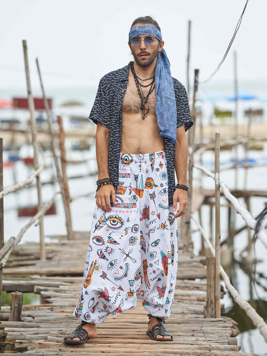 Shop Men's Evil Eye Hippy Baggy Aladdin Bohemian Harem Pants For Travel Dance Yoga