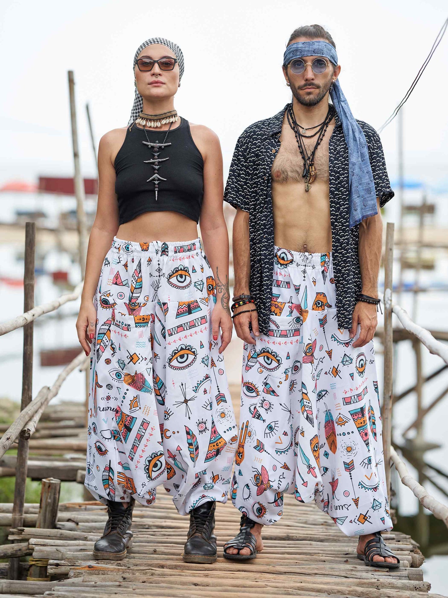 Women's Evil Eye Hippy Baggy Aladdin Bohemian Harem Pants For Travel Dance Yoga