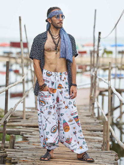 Shop Men's Evil Eye Hippy Baggy Aladdin Bohemian Harem Pants For Travel Dance Yoga