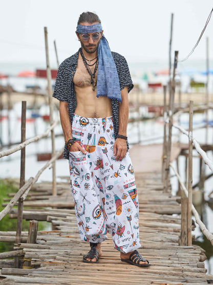 Shop Men's Evil Eye Hippy Baggy Aladdin Bohemian Harem Pants For Travel Dance Yoga