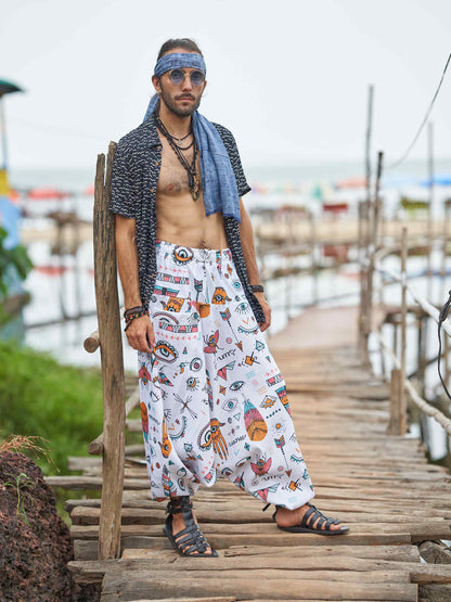 Shop Men's Evil Eye Hippy Baggy Aladdin Bohemian Harem Pants For Travel Dance Yoga