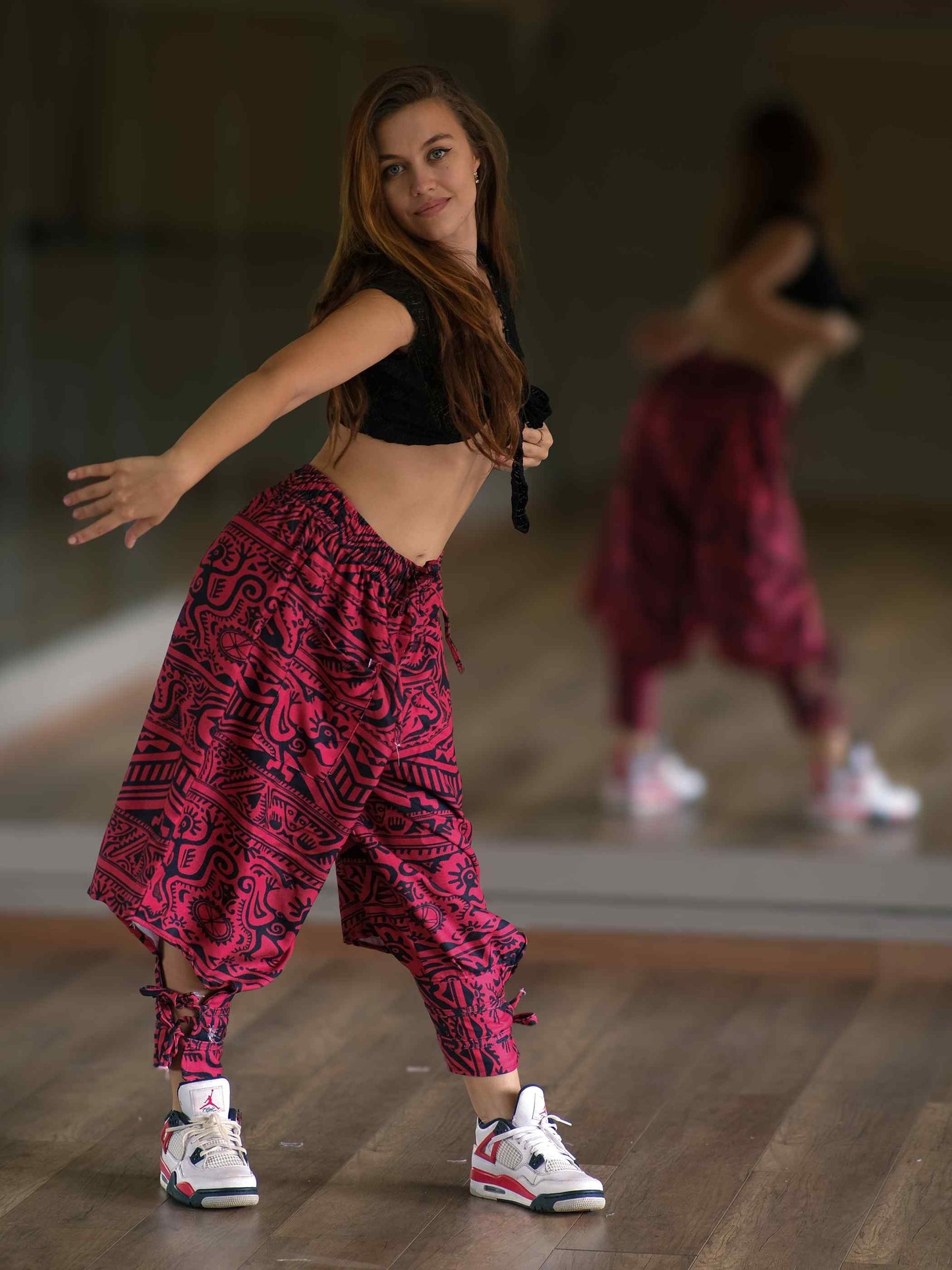 Women's Red Boho Baggy Hippy Harem Pants For Dance Travel Yoga