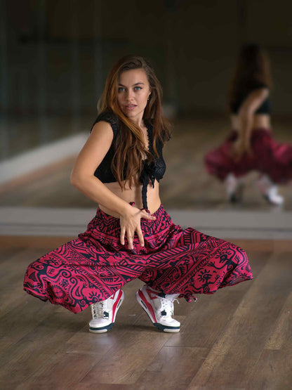 Women's Red Boho Baggy Hippy Harem Pants For Dance Travel Yoga