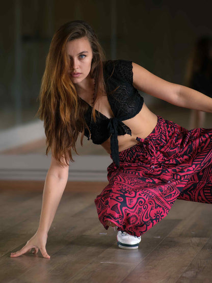 Women's Red Boho Baggy Hippy Harem Pants For Dance Travel Yoga