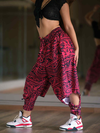 Women's Red Boho Baggy Hippy Harem Pants For Dance Travel Yoga