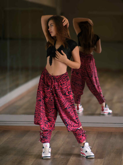 Women's Red Boho Baggy Hippy Harem Pants For Dance Travel Yoga