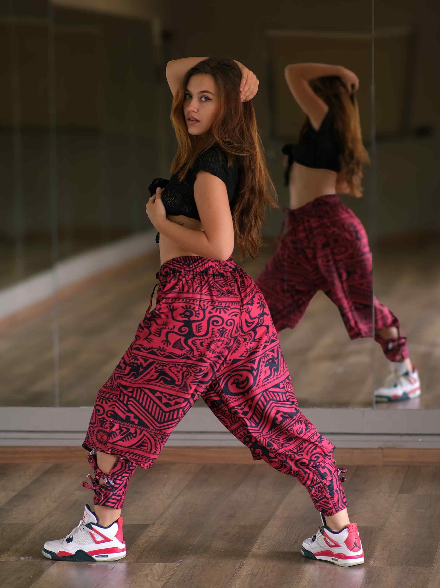 Women's Red Boho Baggy Hippy Harem Pants For Dance Travel Yoga