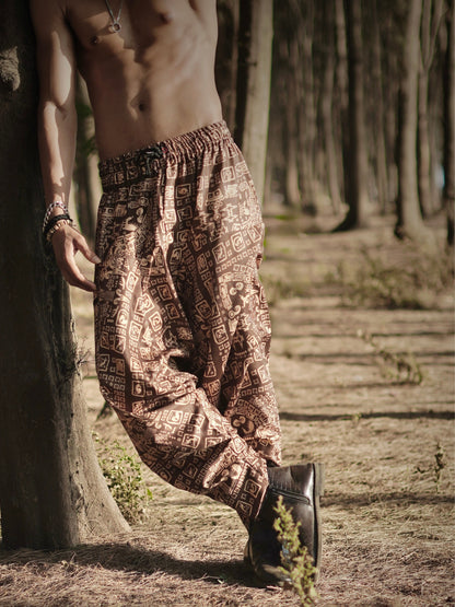 Tribal print brown men’s harem pants