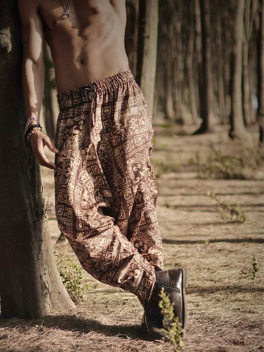Tribal print brown men’s harem pants