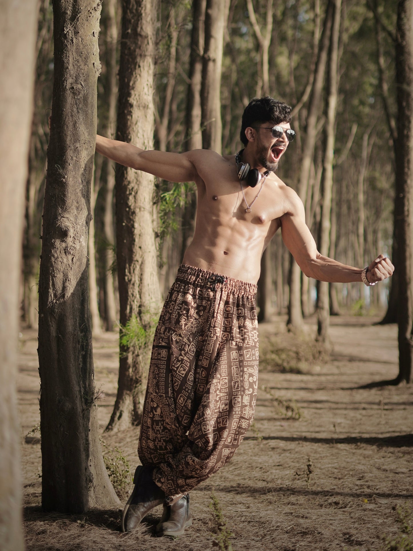 Tribal Brown Printed Harem Pants for Men – Free Size Trousers for Dance, Travel & Yoga