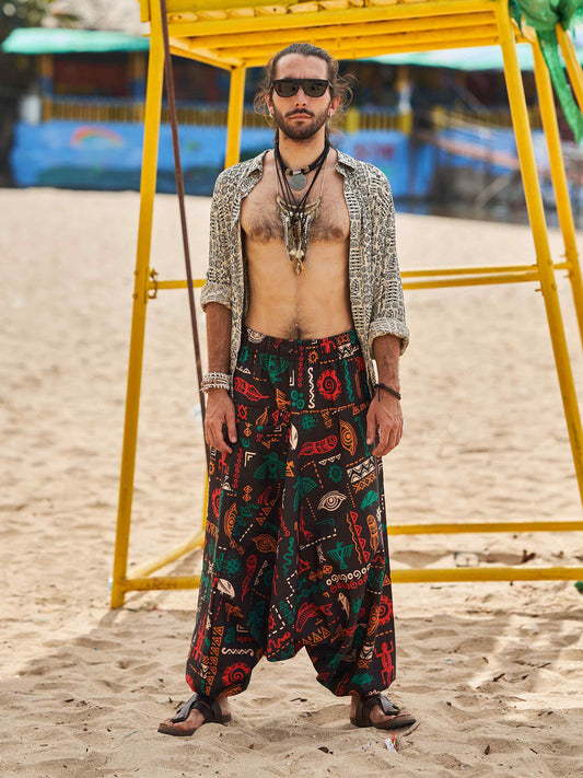 Buy Men's Boho Abstract Print Genie Aladdin Balloon Harem Pants For Yoga