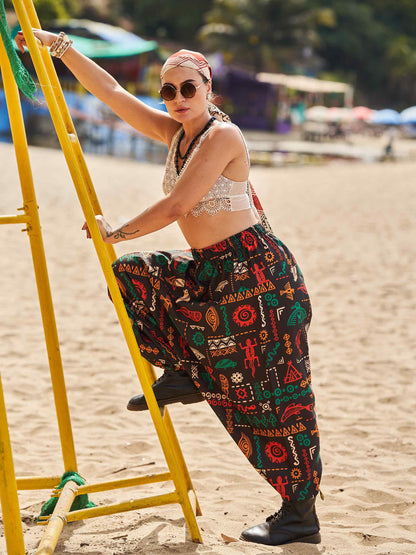 Buy Women's Boho Abstract Print Genie Aladdin Balloon Harem Pants For Yoga