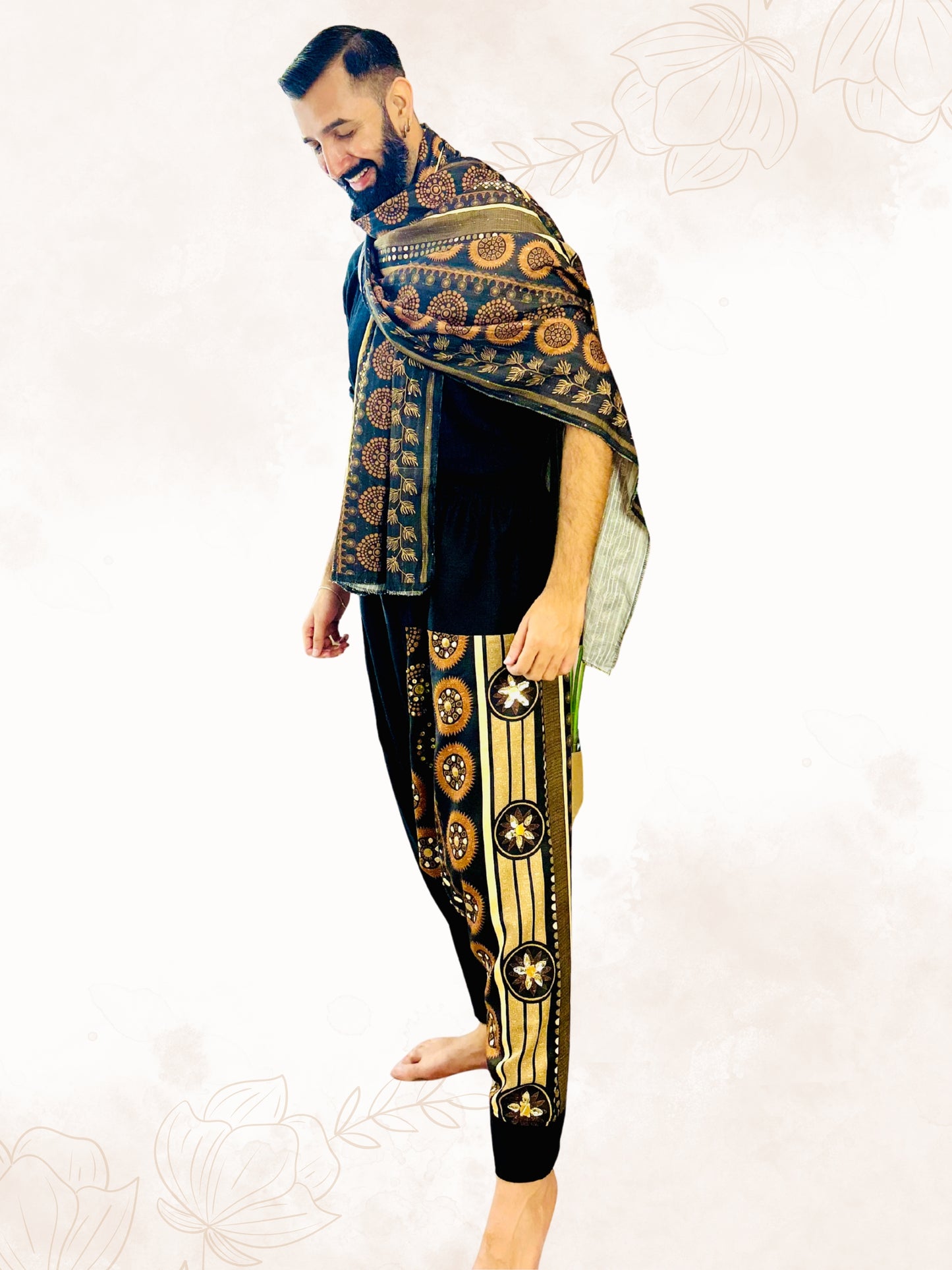 Men's Black Harem Pants For Garba |  Navaratri Festival Print With Hand Work