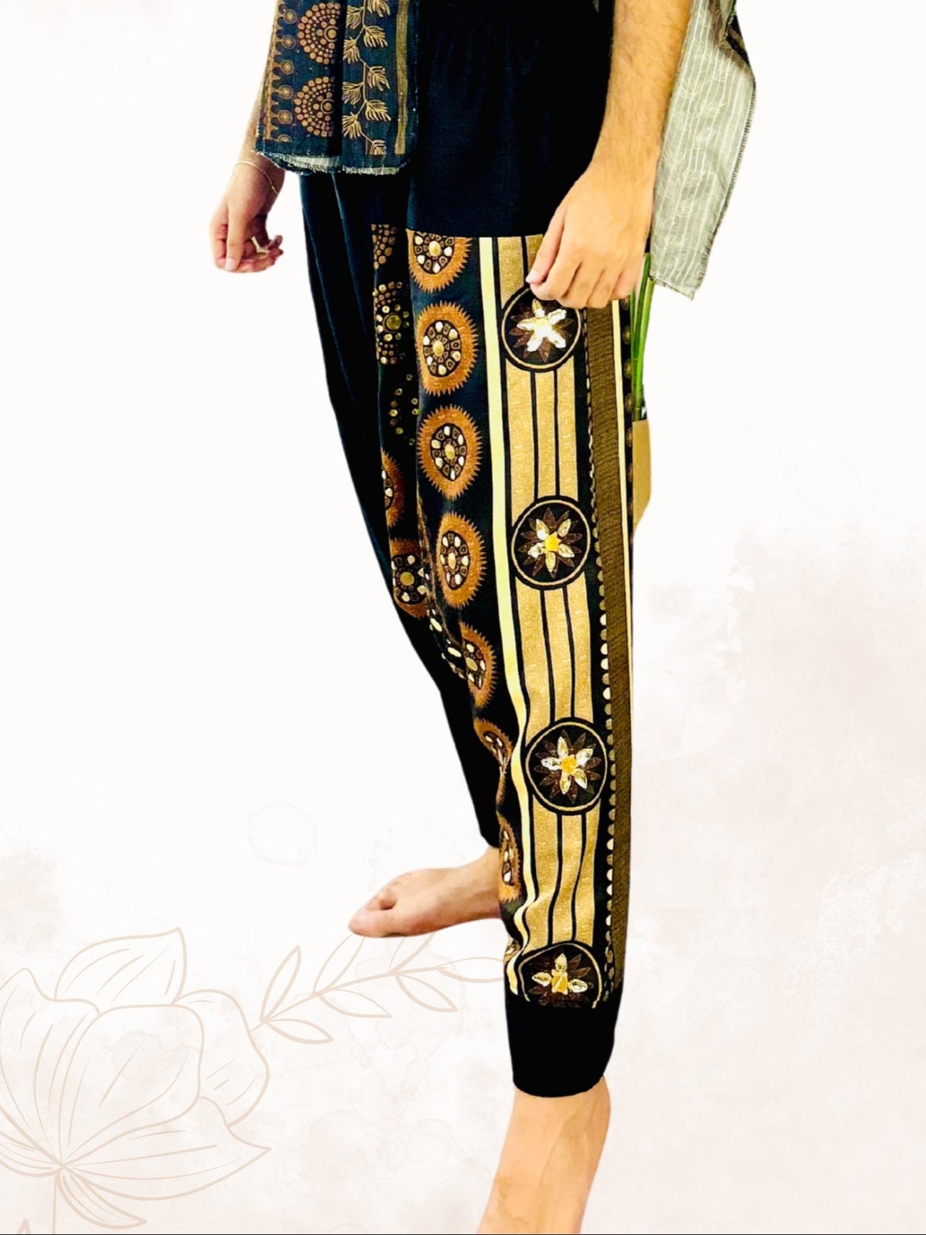 Men's Black Harem Pants For Garba |  Navaratri Festival Print With Hand Work