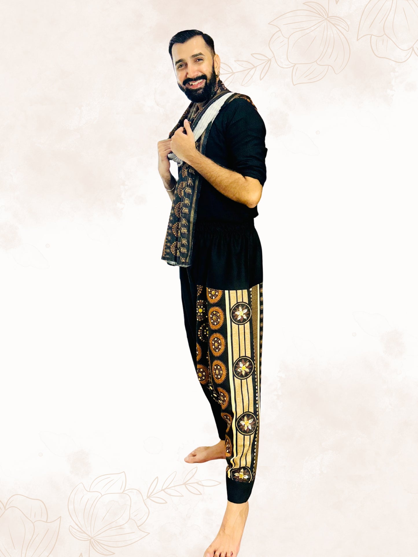 Men's Black Harem Pants For Garba |  Navaratri Festival Print With Hand Work
