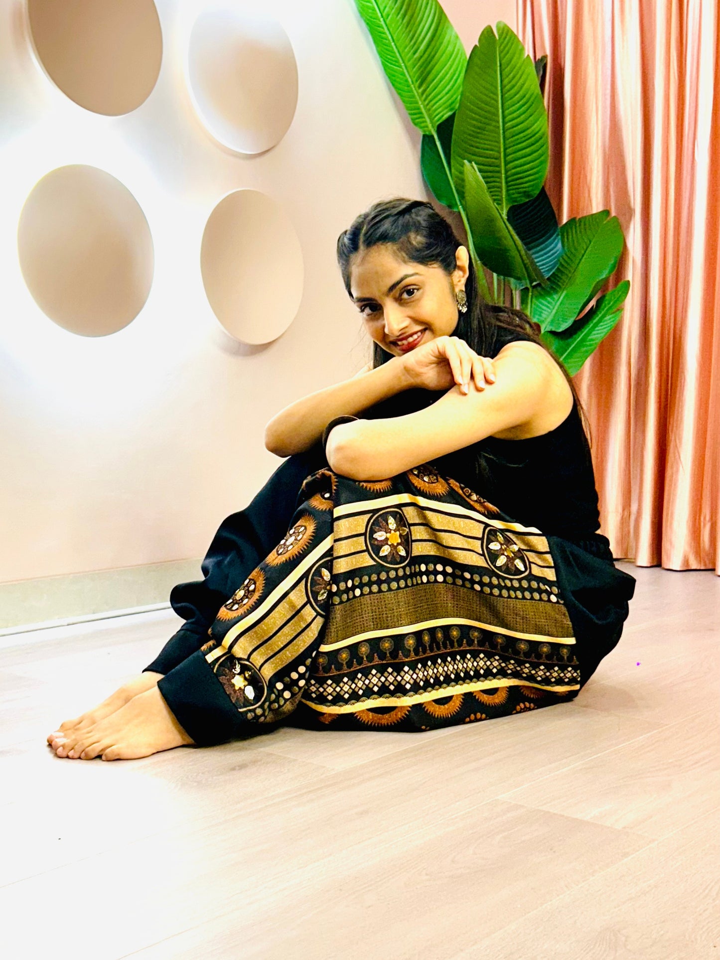 Women's Black Harem Pants For Garba |  Navaratri Festival Print With Hand Work