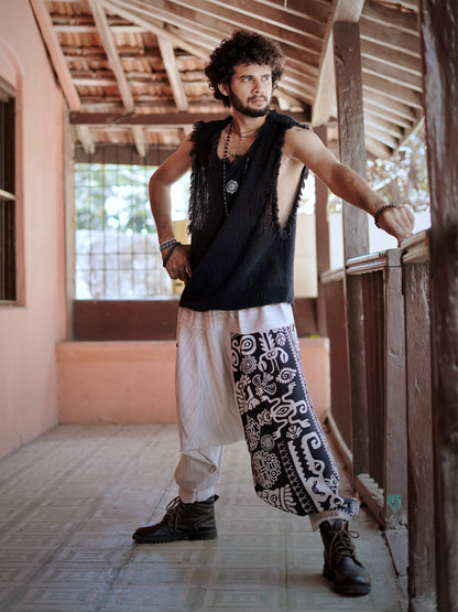 Men’s Tribal Print Harem Pants – Free Size Boho Aladdin Pants for Travel, Dance & Yoga