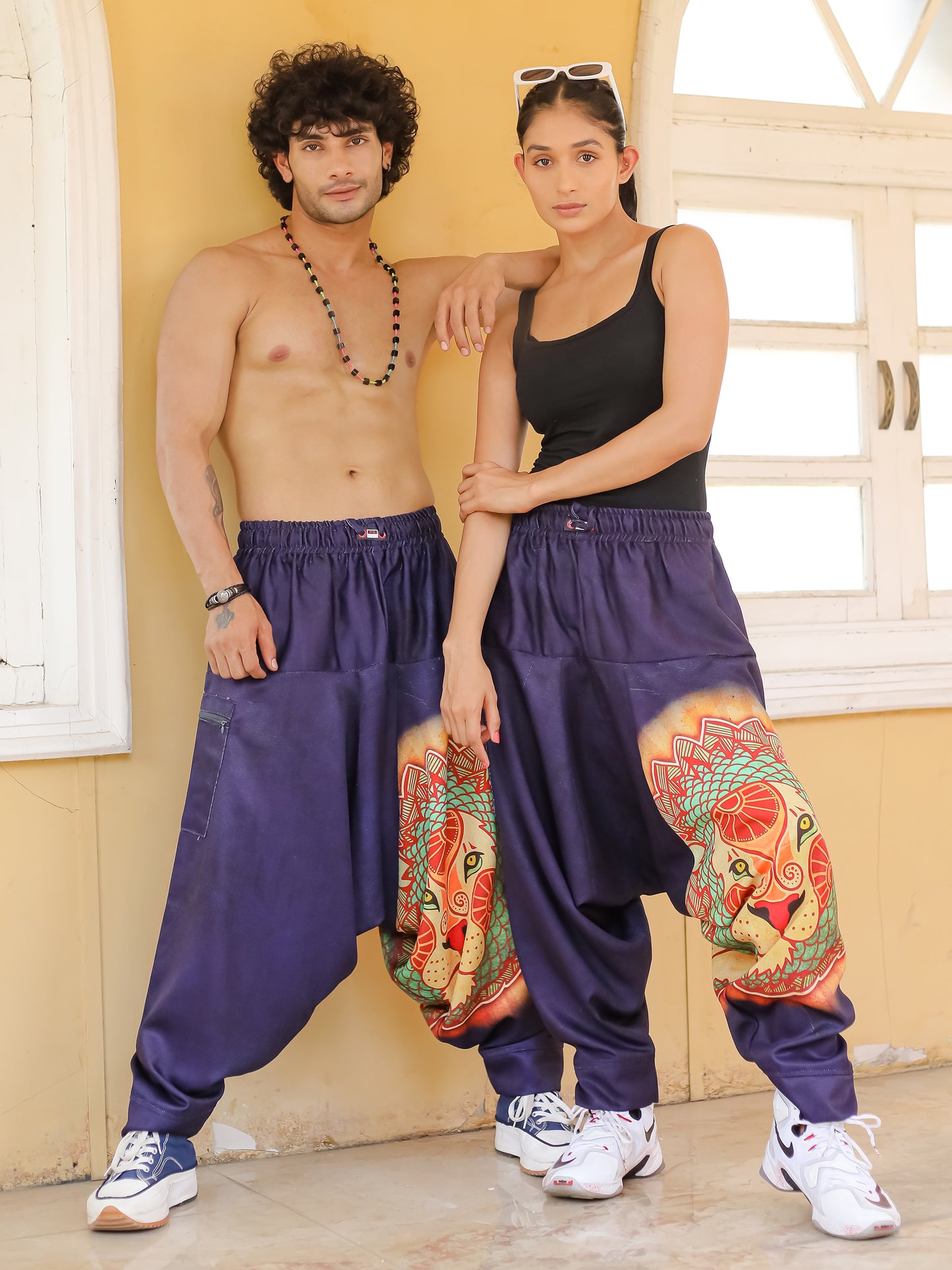 Men's Lion heart Hippy Baggy Aladdin Bohemian Harem Pants For Travel Dance Yoga