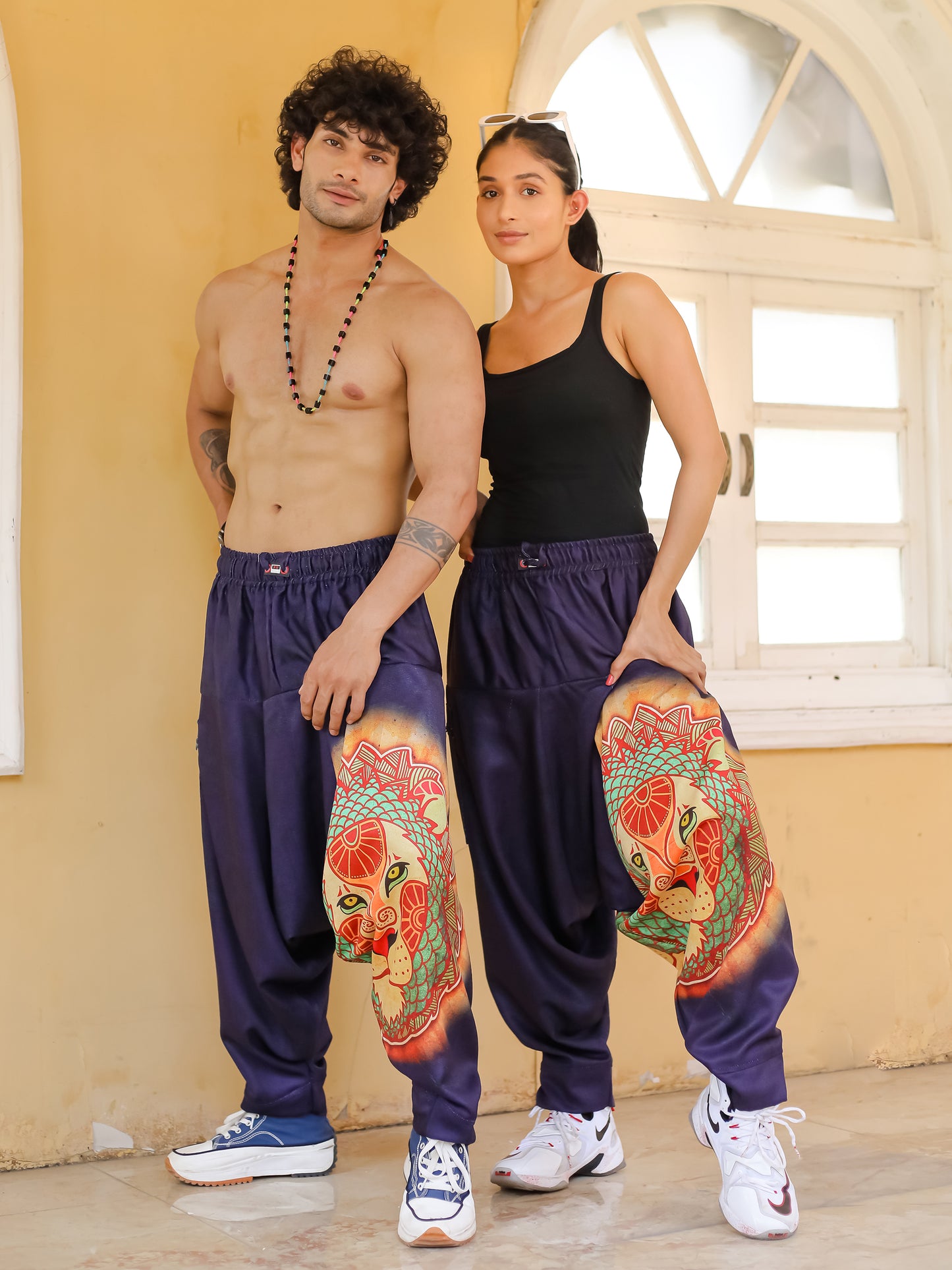 Men's Lion heart Hippy Baggy Aladdin Bohemian Harem Pants For Travel Dance Yoga