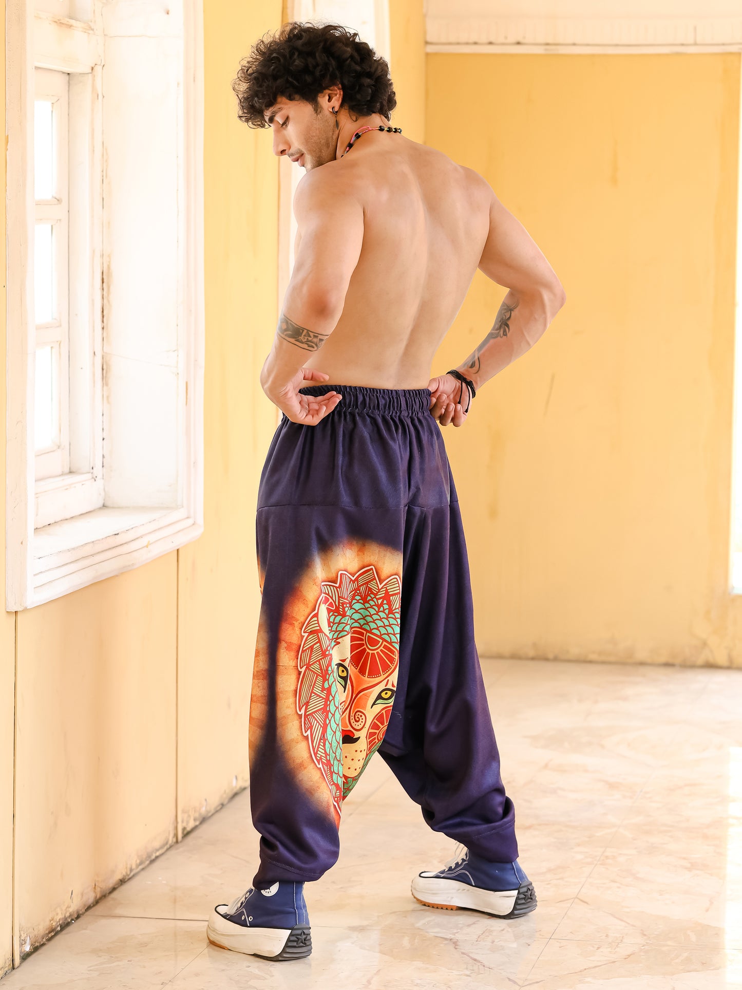 Men's Lion heart Hippy Baggy Aladdin Bohemian Harem Pants For Travel Dance Yoga