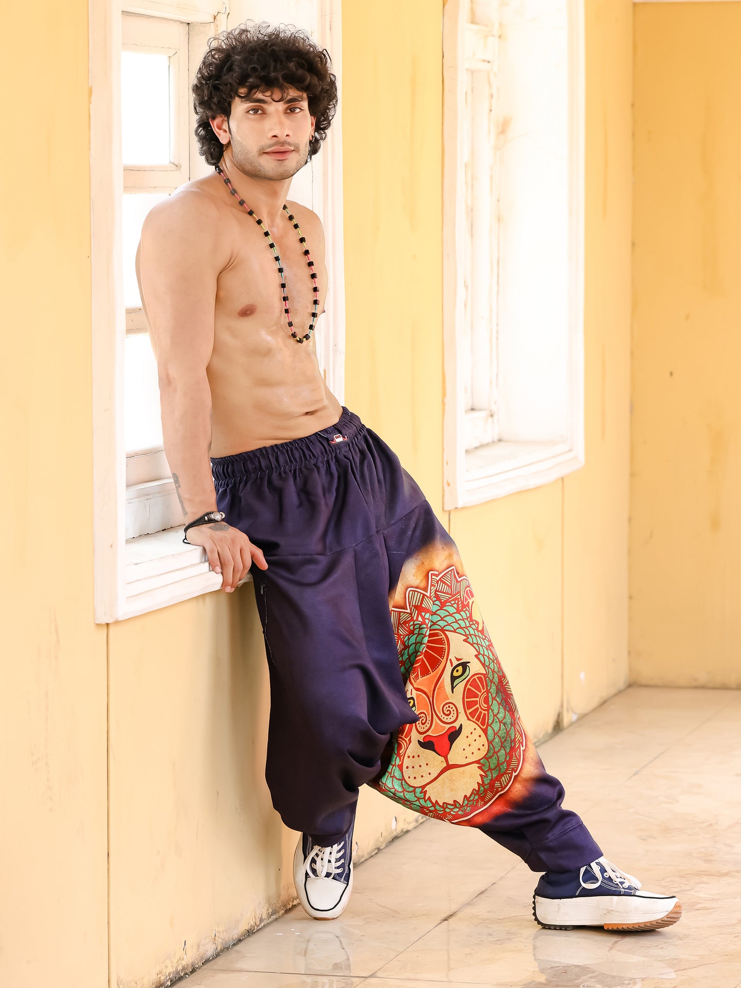 Men's Lion heart Hippy Baggy Aladdin Bohemian Harem Pants For Travel Dance Yoga