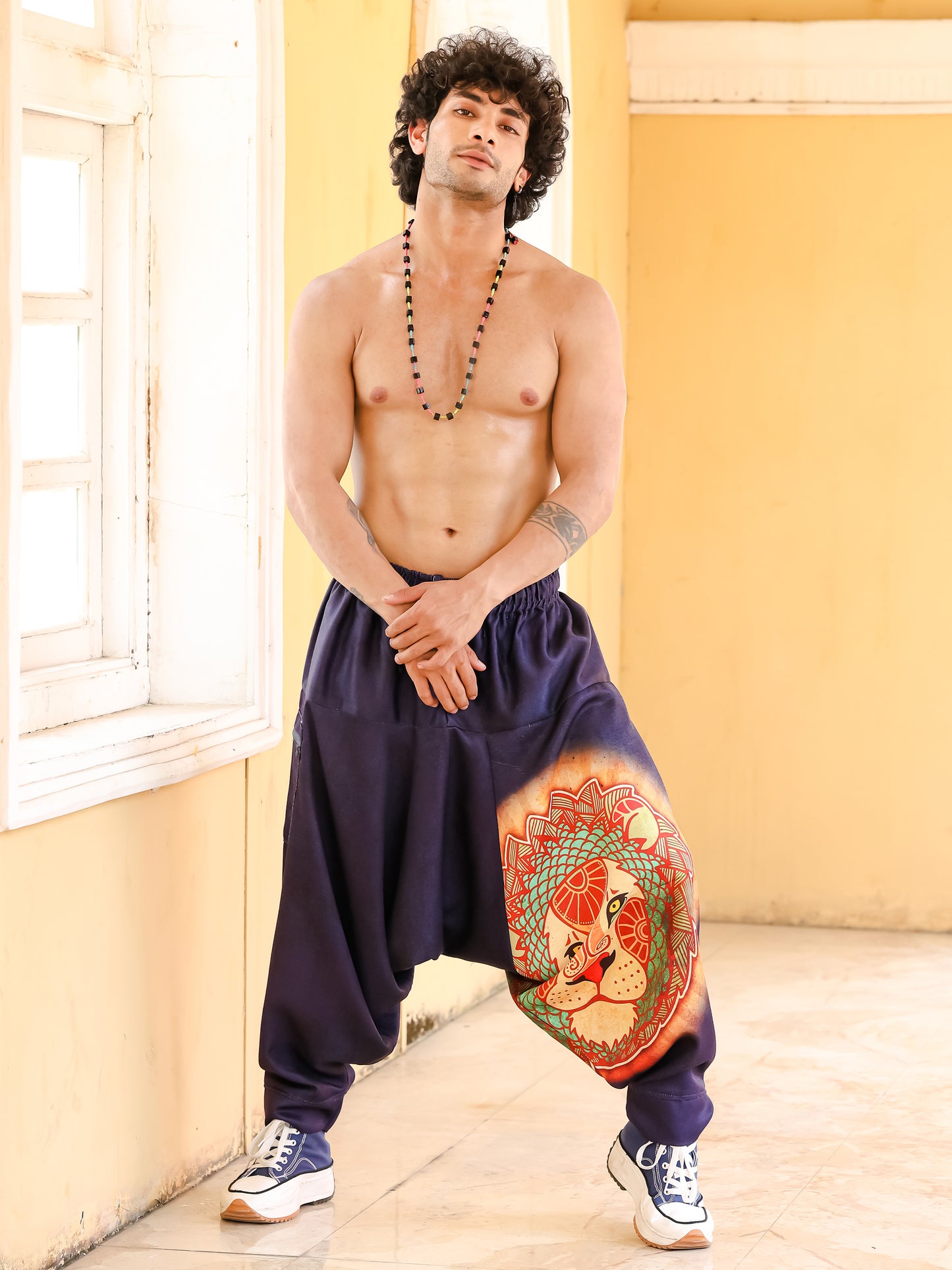 Men's Lion heart Hippy Baggy Aladdin Bohemian Harem Pants For Travel Dance Yoga