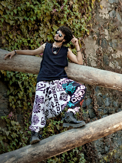 Tribal Print Men’s Harem Pants – Free Size  Boho Trousers for Dance, Travel & Yoga