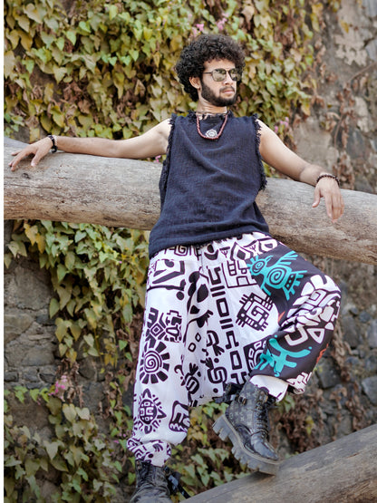 Tribal Print Men’s Harem Pants – Free Size  Boho Trousers for Dance, Travel & Yoga