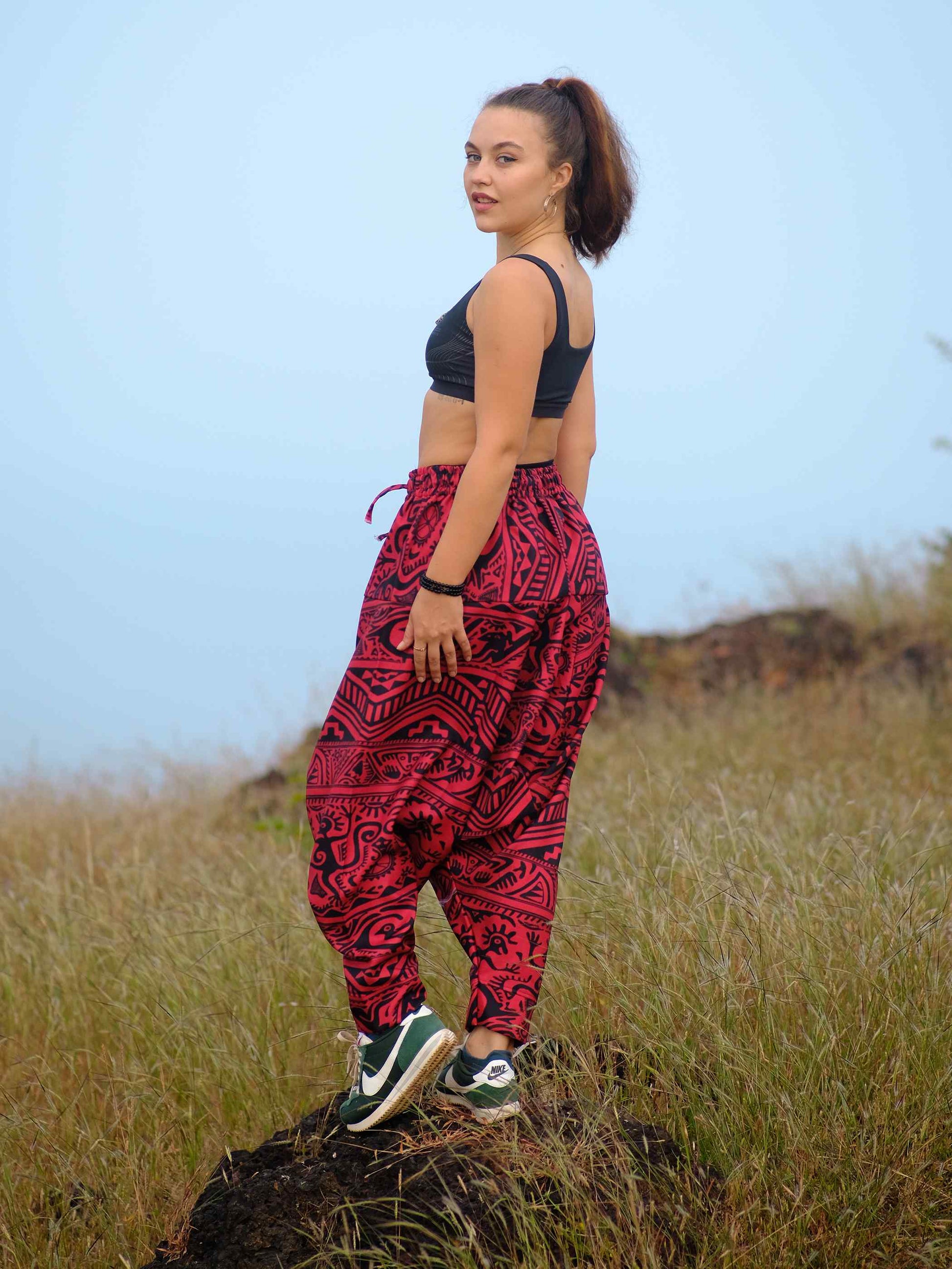 Shop Women's Arabic Vintage Boho Hippy Red Harem Pants Aladdin Balloon Pyjamas For Travel