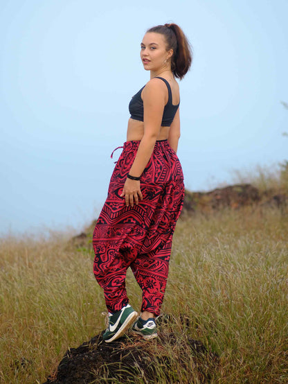 Shop Women's Arabic Vintage Boho Hippy Red Harem Pants Aladdin Balloon Pyjamas For Travel