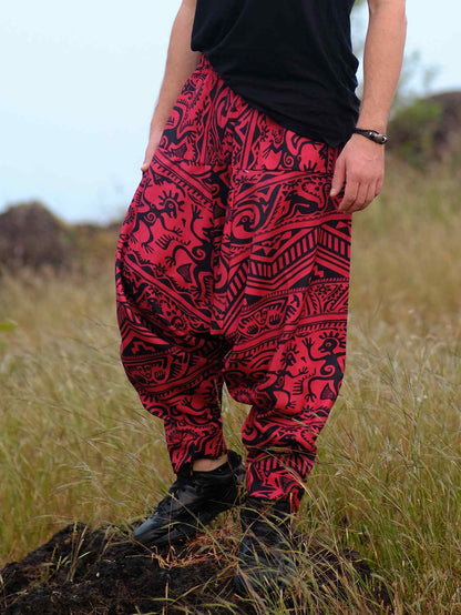 Shop Men's Arabic Vintage Boho Hippy Red Harem Pants Aladdin Balloon Pyjamas For Travel 